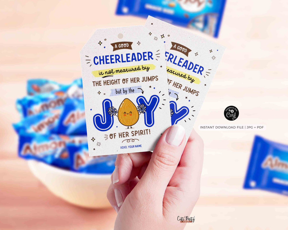 Almonds Joy Cheerleading Gift Tags Template – Cute Party Dash