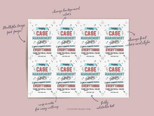 Case Management Week Printable Gift Tag INSTANT DOWNLOAD Printable Case Manager Appreciation Week Editable Tag CM Week Case manager gifts