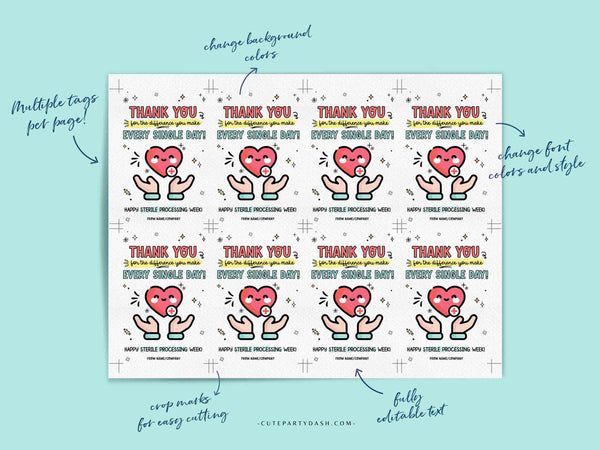 Sterile Processing Week Printable Gift Tag INSTANT DOWNLOAD Printable SPD Week Appreciation Week Editable Central Service Healthcare Heroes
