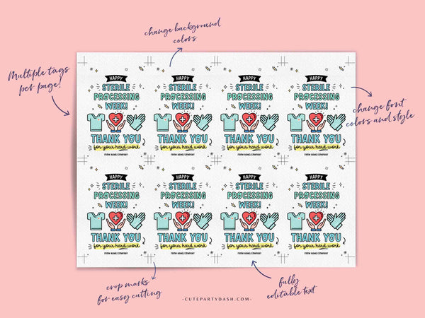 Sterile Processing Week Printable Gift Tag INSTANT DOWNLOAD Printable SPD Week Appreciation Week Editable Central Service Healthcare Heroes