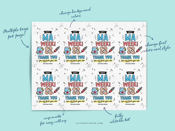 Medical Assistant Week Printable Gift Tag INSTANT DOWNLOAD Editable Happy MA Week Appreciation Gifts Medical Assistant Recognition Label