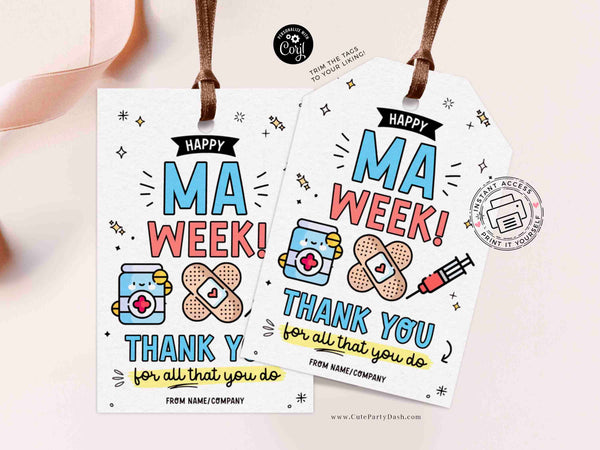 Medical Assistant Week Printable Gift Tag INSTANT DOWNLOAD Editable Happy MA Week Appreciation Gifts Medical Assistant Recognition Label