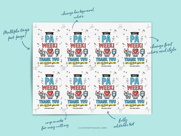 Physician Assistant Week Gift tag Printable INSTANT DOWNLOAD Editable Happy PA Appreciation Week gifts Decor Physician Associate Recognition