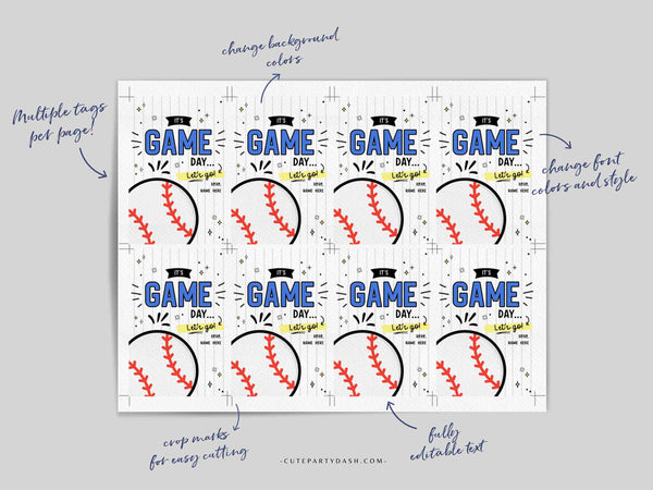 Baseball Game Day Treat Tag INSTANT DOWNLOAD Printable Baseball Good Luck Big Game Day Blue and Silver Baseball Game Day Treats Snack Bag