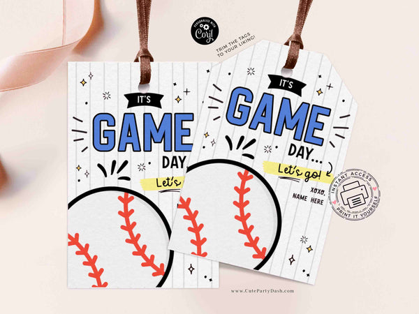 Baseball Game Day Treat Tag INSTANT DOWNLOAD Printable Baseball Good Luck Big Game Day Blue and Silver Baseball Game Day Treats Snack Bag