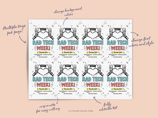 Rad Tech Week Gifts Tag Printable INSTANT DOWNLOAD Editable Happy Radiology Tech Week Appreciation Gifts Xray Technician Recognition Label