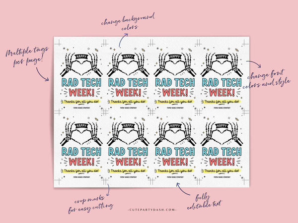 Rad Tech Week Gifts Tag Printable INSTANT DOWNLOAD Editable Happy Radiology Tech Week Appreciation Gifts Xray Technician Recognition Label