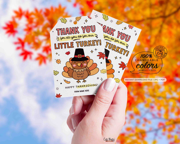Editable Thanksgiving Gift Card Holder Teacher INSTANT DOWNLOAD Printable Thank You all you do for our Little Turkey Fall Harvest School