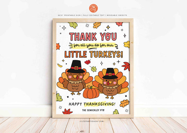 Editable Thanksgiving Gift Card Holder Teacher INSTANT DOWNLOAD Printable Thank You all you do for our Little Turkey Fall Harvest School