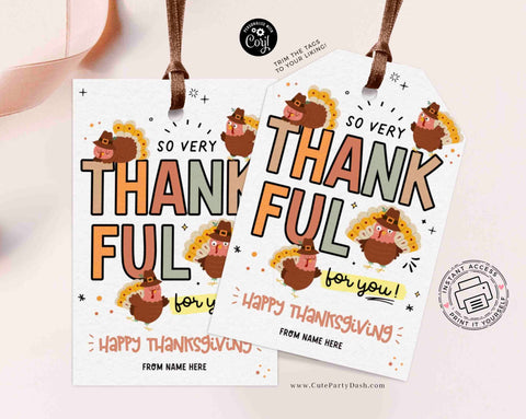 Thankful for You Gift Tag Printable INSTANT DOWNLOAD Thanksgiving gift Tag EDITABLE Fall Appreciation Thankful School gift for Teacher