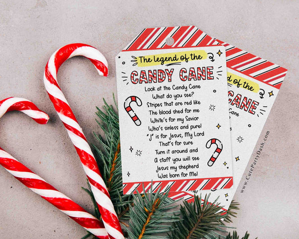 Legend of the Candy Cane Printable Tag INSTANT DOWNLOAD Editable Merry Christmas Candy Cane Poem gift tags Christian Religious Treat Tag