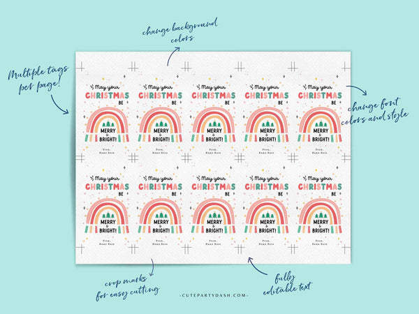 Merry and Bright Christmas Gift Tag Printable INSTANT DOWNLOAD Editable Merry Christmas Happy Holidays Party Employee Company Staff Teacher