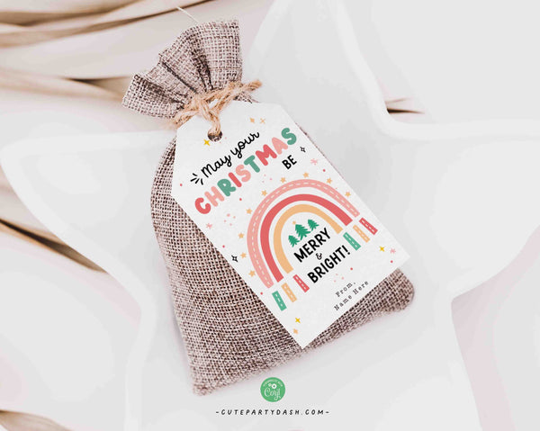 Merry and Bright Christmas Gift Tag Printable INSTANT DOWNLOAD Editable Merry Christmas Happy Holidays Party Employee Company Staff Teacher