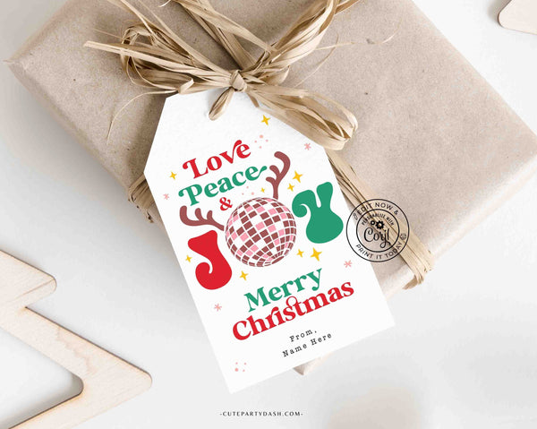 Love Peace Christmas Gift Tag Printable INSTANT DOWNLOAD Editable Merry Christmas Happy Holidays Party Employee Company Staff Teacher