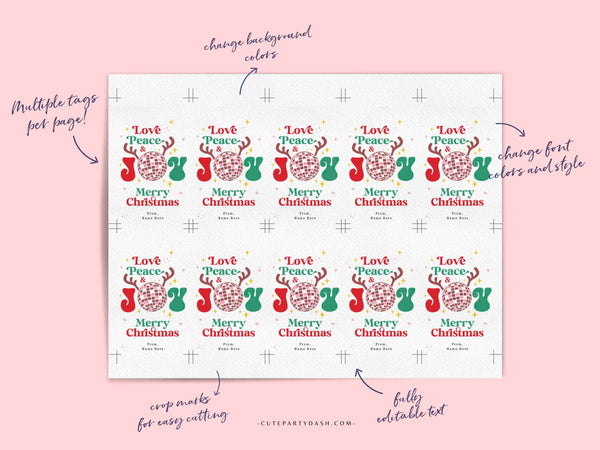 Love Peace Christmas Gift Tag Printable INSTANT DOWNLOAD Editable Merry Christmas Happy Holidays Party Employee Company Staff Teacher