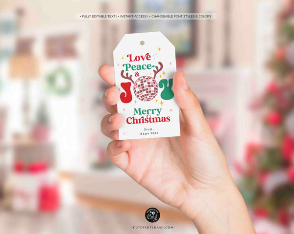 Love Peace Christmas Gift Tag Printable INSTANT DOWNLOAD Editable Merry Christmas Happy Holidays Party Employee Company Staff Teacher