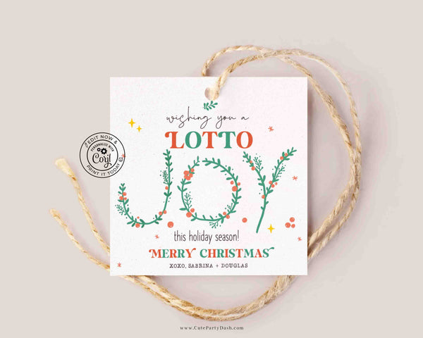 Christmas Wishing you a Lotto Holiday Cheer Gift Tag Printable INSTANT DOWNLOAD Holiday Appreciation Lottery Ticket EDITABLE Gift Tag