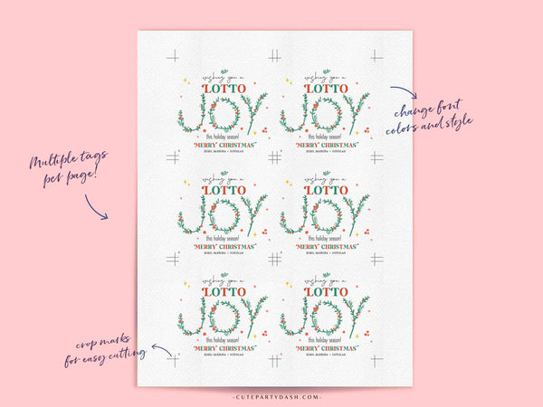 Christmas Wishing you a Lotto Holiday Cheer Gift Tag Printable INSTANT DOWNLOAD Holiday Appreciation Lottery Ticket EDITABLE Gift Tag