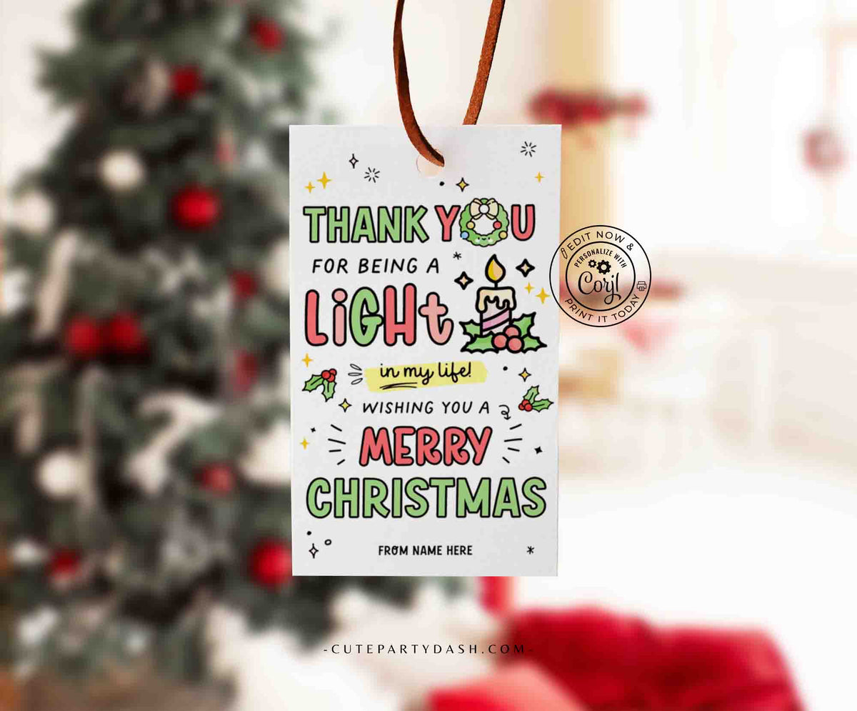 Christmas Candle Gift Tag Printable Holiday Gift Tags Printable INSTANT ...