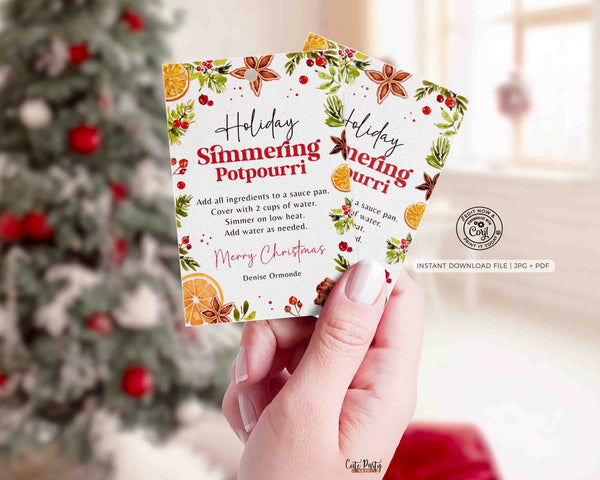 Printable Holiday Simmering Stovetop Potpourri Tag INSTANT DOWNLOAD Teacher Gift Idea Editable Homemade Christmas Potpourri Instructions Tag