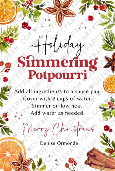 Printable Holiday Simmering Stovetop Potpourri Tag INSTANT DOWNLOAD Teacher Gift Idea Editable Homemade Christmas Potpourri Instructions Tag