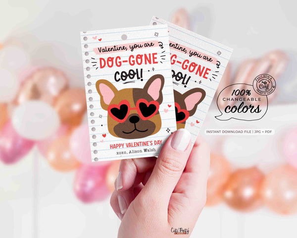 Printable Dog Valentine's Day Cards Printable INSTANT DOWNLOAD Classroom Valentine Kids School Tag Happy Valentine's Day EDITABLE Puppy