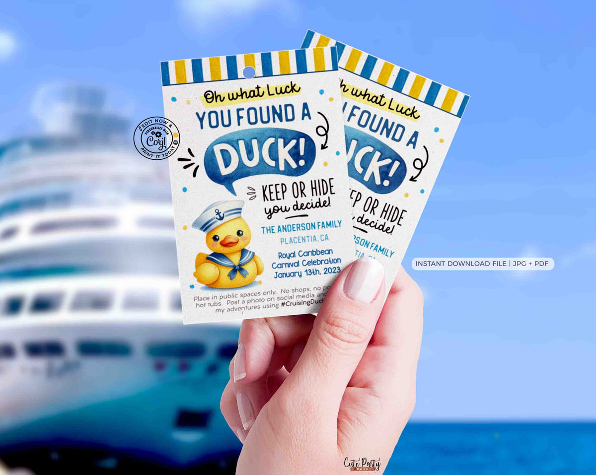 Editable You found a Duck Cruising Ducks Tag template Cruise ship rubb – Cute Party Dash for Cruising Ducks Free Printable Duck Tags