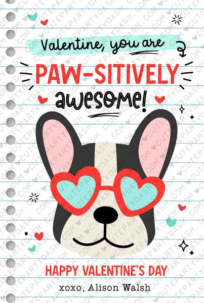Printable Dog Valentine's Day Card Printable INSTANT DOWNLOAD Classroom Valentine Kids School Tag Happy Valentine's Day EDITABLE Puppy tag