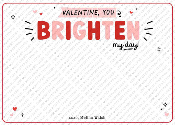 Heart Sunglasses Valentine's Day Card Holder INSTANT DOWNLOAD, EDITABLE Non-Candy You brighten my day Valentines gift tag, Kids Classroom