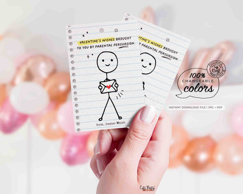 Funny Kids Valentine's Day Cards Printable INSTANT DOWNLOAD Classroom Kids School Tag Happy Valentine's EDITABLE Stick Figure Humor Card