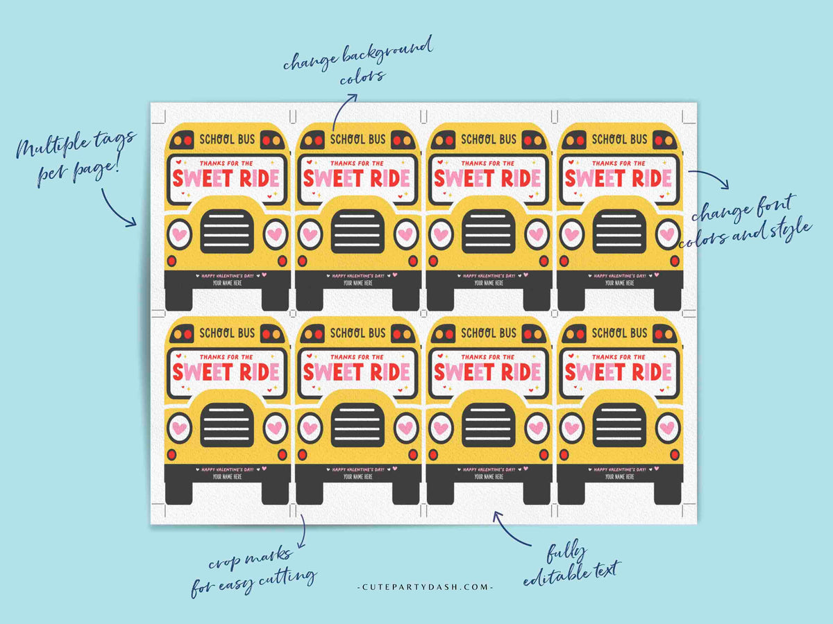 School Bus Driver Valentine's Day Gift Tag Printable INSTANT DOWNLOAD ...