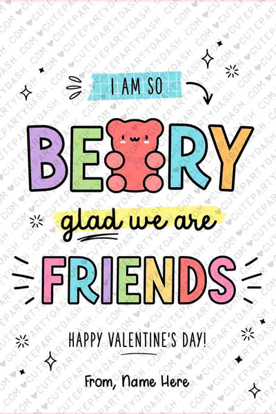 Gummy Bear Valentine's Day Gift Tag Printable INSTANT DOWNLOAD Kids Classroom So Beary Glad We're Friends Valentine's Day Gift Label Sticker