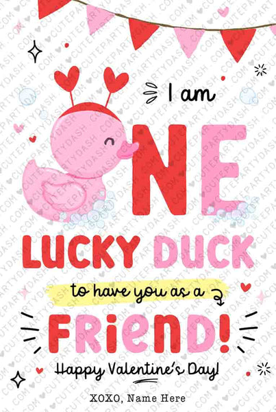 One Lucky Duck Valentine's Day Gift Tag Printable INSTANT DOWNLOAD Kids Classroom Rubber Duck Valentines Day Treat Exchange Teacher Gift