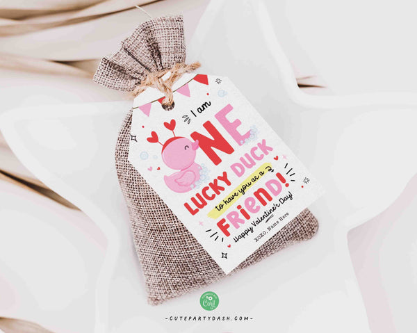 One Lucky Duck Valentine's Day Gift Tag Printable INSTANT DOWNLOAD Kids Classroom Rubber Duck Valentines Day Treat Exchange Teacher Gift