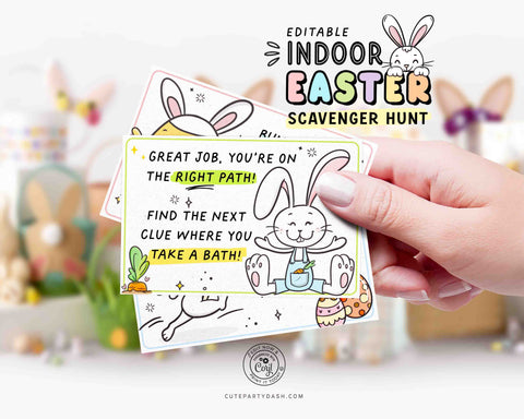 Indoor Easter Egg Hunt Printable INSTANT DOWNLOAD Editable Easter Scavenger Hunt Game for Kids Activity Treasure Hunt Clues Bunny