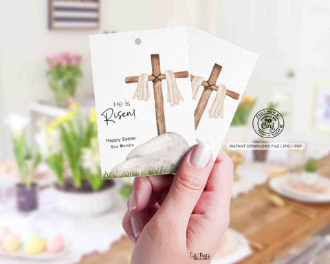 He is Risen Easter Gift Tag Printable INSTANT DOWNLOAD Editable Religious Easter Favor Tag Jesus Christian Treat Tag Happy Easter Card