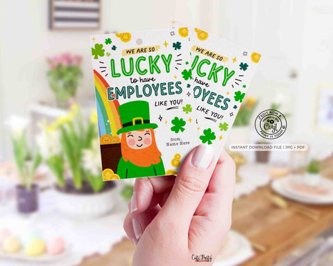 Lucky to Have employees Like You gift tag, Staff Employee Appreciation Gift Tags, Business St. Patrick’s Day gift INSTANT DOWNLOAD EDITABLE