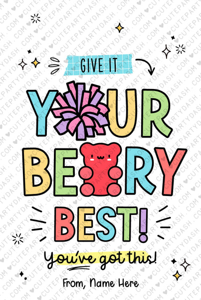 Gummy Bear Give It Your Beary Best Good Luck Tag Printable INSTANT DOWNLOAD State Tournament Regionals Team Cheerleader Gummies Candy Tag