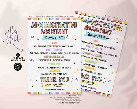 Administrative Assistant Survival Kit Tag Printable INSTANT DOWNLOAD Administrative Professionals Day Appreciation Thank You Secretaries Day