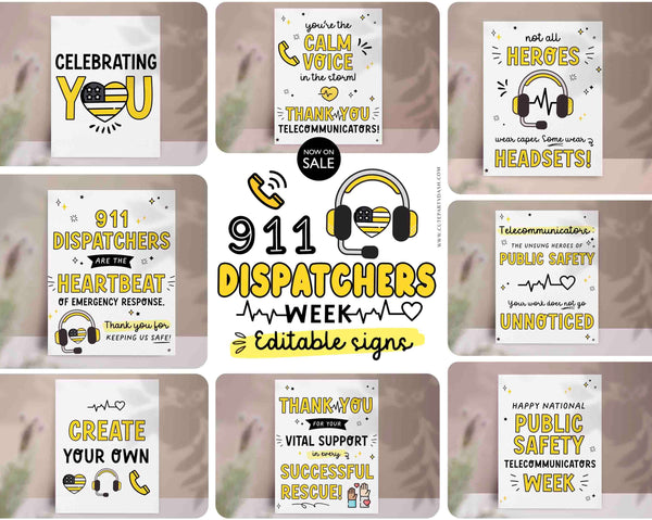 Public Safety Telecommunicators Week Sign Printable INSTANT DOWNLOAD Editable 911 Dispatchers Week Appreciation Decor Poster Banner props