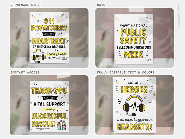 Public Safety Telecommunicators Week Sign Printable INSTANT DOWNLOAD Editable 911 Dispatchers Week Appreciation Decor Poster Banner props