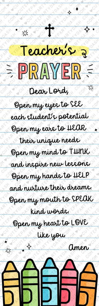 Teacher's Prayer Bookmark INSTANT DOWNLOAD Printable First Day of Sunday School Year Prayer bookmark Christian Teacher Appreciation Gift