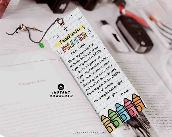 Teacher's Prayer Bookmark INSTANT DOWNLOAD Printable First Day of Sunday School Year Prayer bookmark Christian Teacher Appreciation Gift