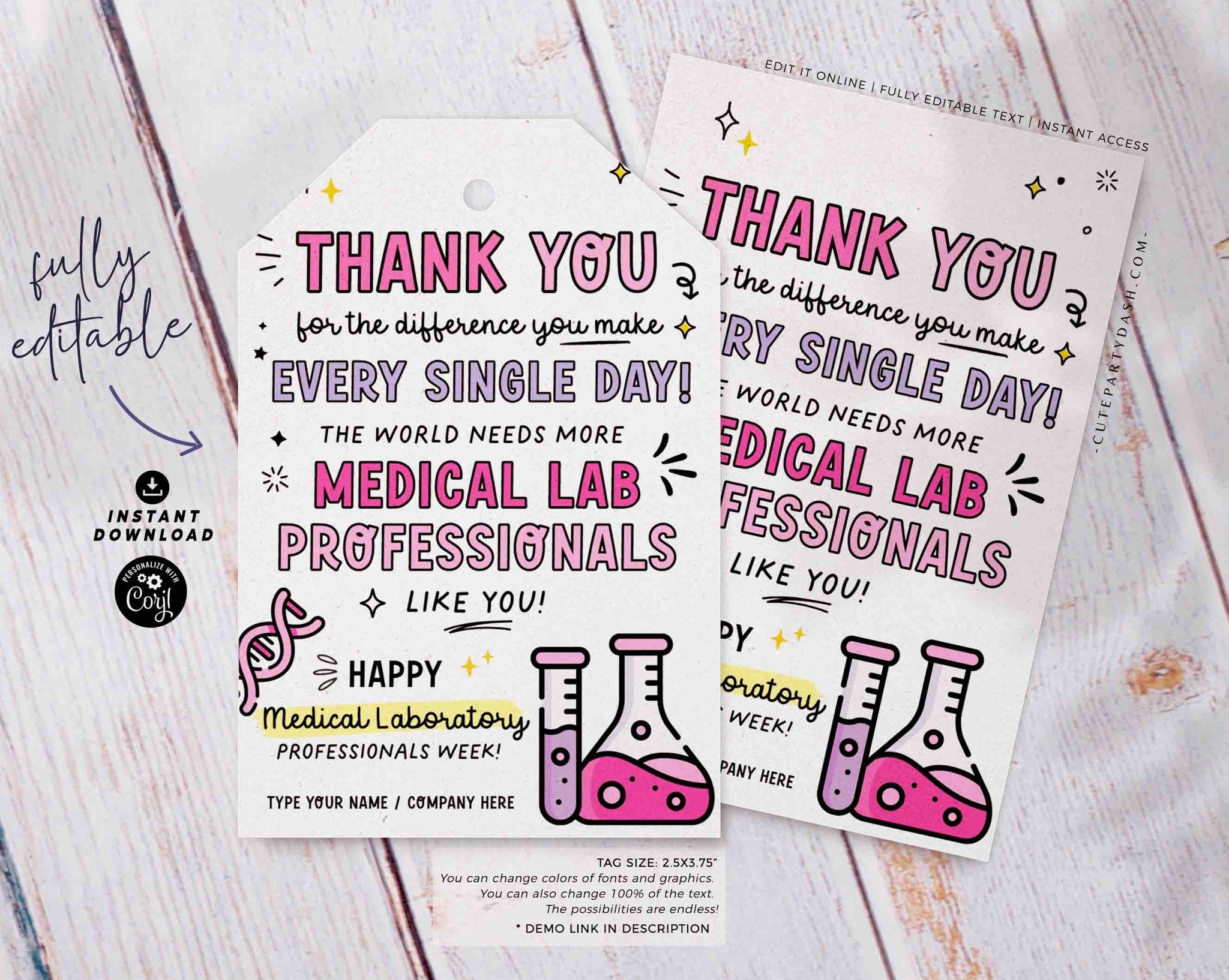 Lab Week Gift Tags Printable INSTANT DOWNLOAD Editable Lab Week Appreciation Medical Laboratory Professionals Week Gift Thank You Lab Heroes