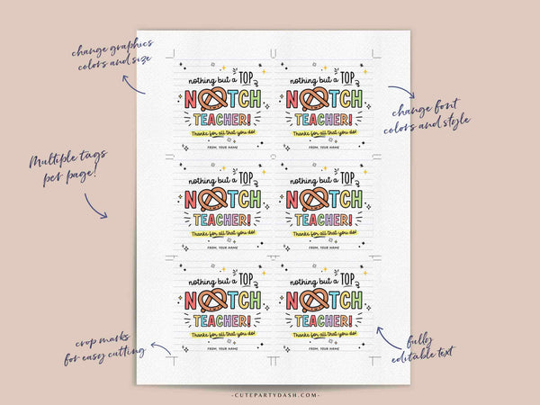 Pretzel Teacher Appreciation Week Treat Tag Printable INSTANT DOWNLOAD