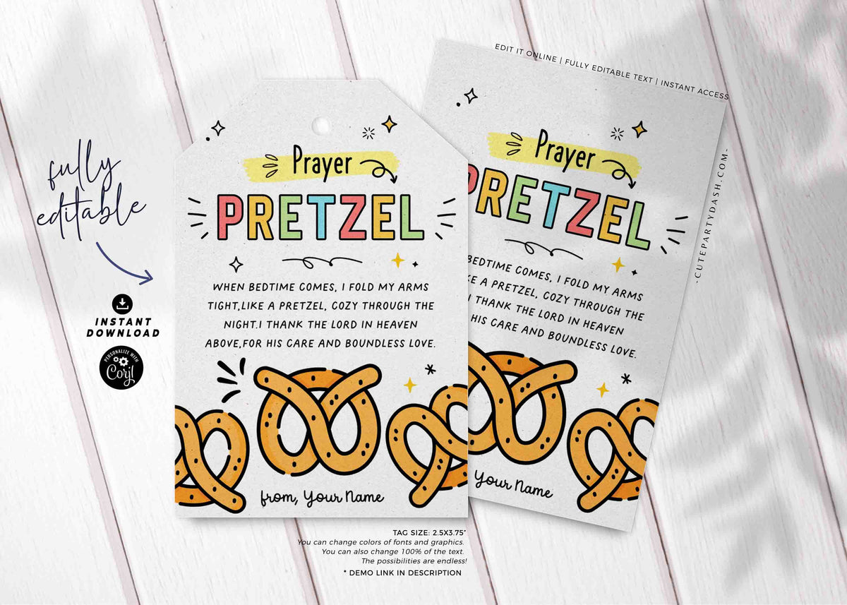 Sunday School Printable Pretzel Prayer Tag INSTANT DOWNLOAD Cute Sunday School Printable Pretzel Prayer Tag INSTANT DOWNLOAD Cute