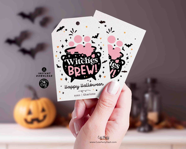 Witches Brew Halloween Gift tag Printable INSTANT DOWNLOAD Editable Happy Halloween treats Tag, halloween drink tag labels, candy bag tag