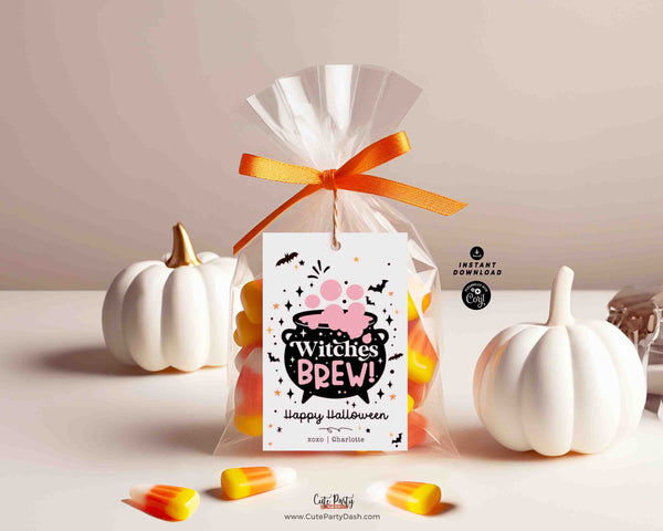 Witches Brew Halloween Gift tag Printable INSTANT DOWNLOAD Editable Happy Halloween treats Tag, halloween drink tag labels, candy bag tag