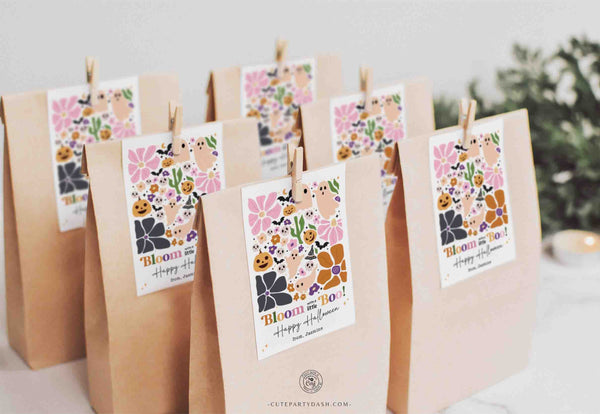 Boho Halloween Gift Tag Printable INSTANT DOWNLOAD EDITABLE Happy Halloween Bloom with Boo Candy bag Succulent Teachers kids classmate