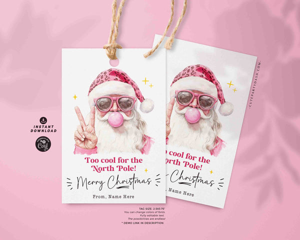 Cool Santa Christmas Gift Tag Printable INSTANT DOWNLOAD Editable Trendy Merry Christmas Gift Tag – Happy Holidays gift label